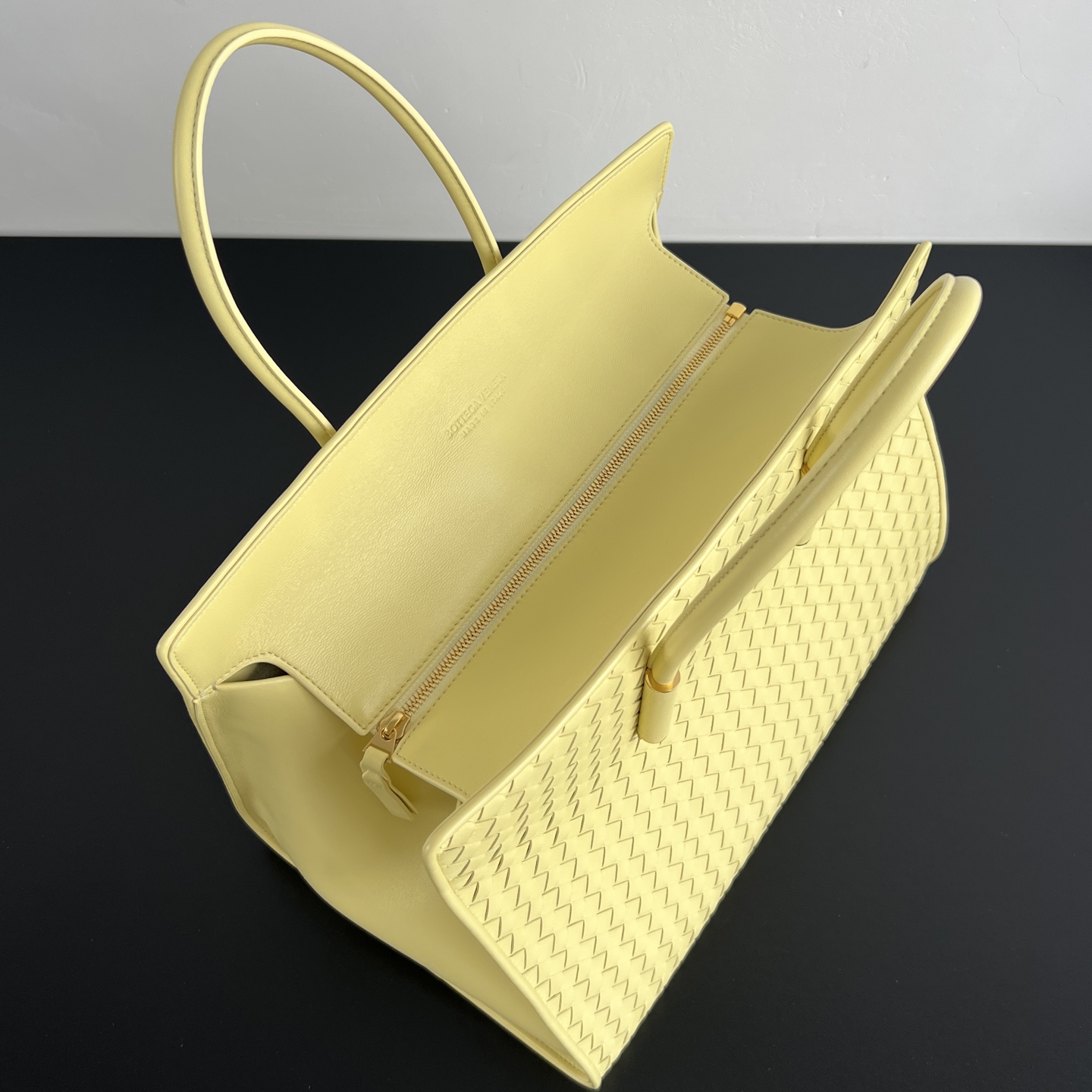 托特 Middle BV Bottega Veneta Intreccio Woven Zip Tote Bag (sheepskin) 黄色- J0-868327V5KD07263