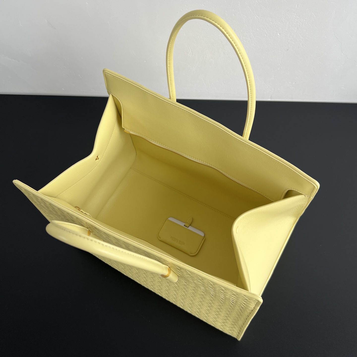 托特 Middle BV Bottega Veneta Intreccio Woven Zip Tote Bag (sheepskin) 黄色- J0-868327V5KD07263