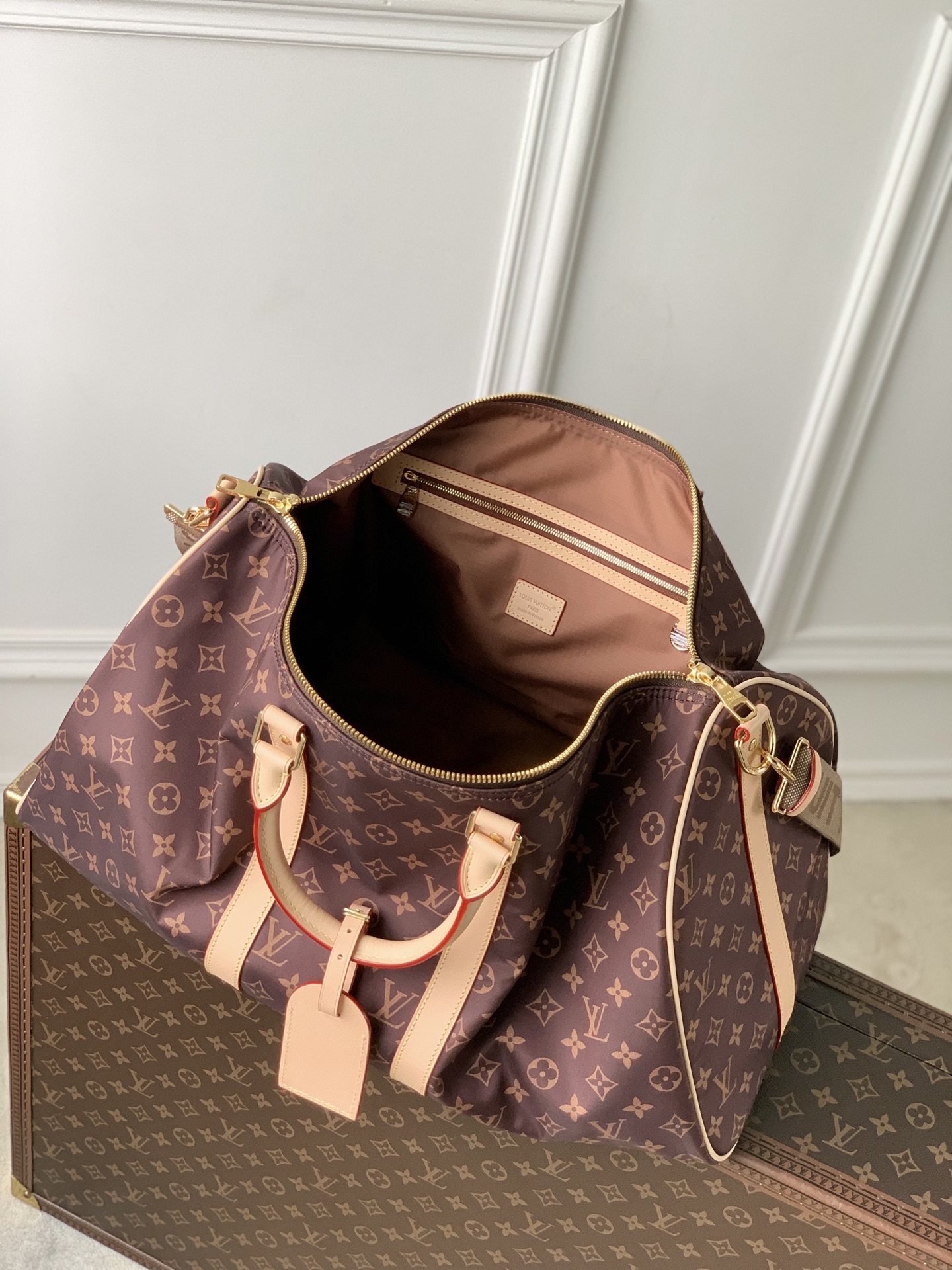 LOUIS VUITTONNANO LV keepall Bandouliere 50  桑蚕丝丝绸拼锦纶  旅行 斜挎手提包 J0-M2A497