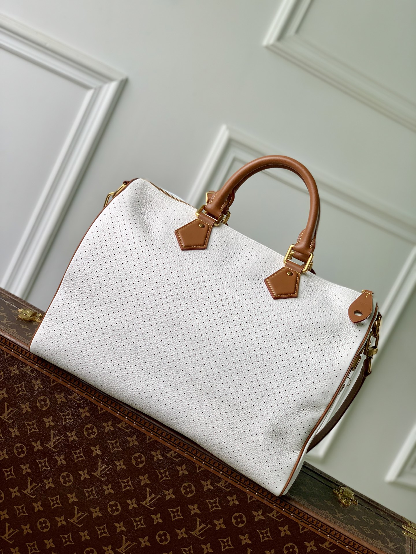 超大号 LOUIS VUITTONNANO LV Speedy P9 Bandouliere 40 单肩 手提包 牛皮+羊皮  白色J0-M29330
