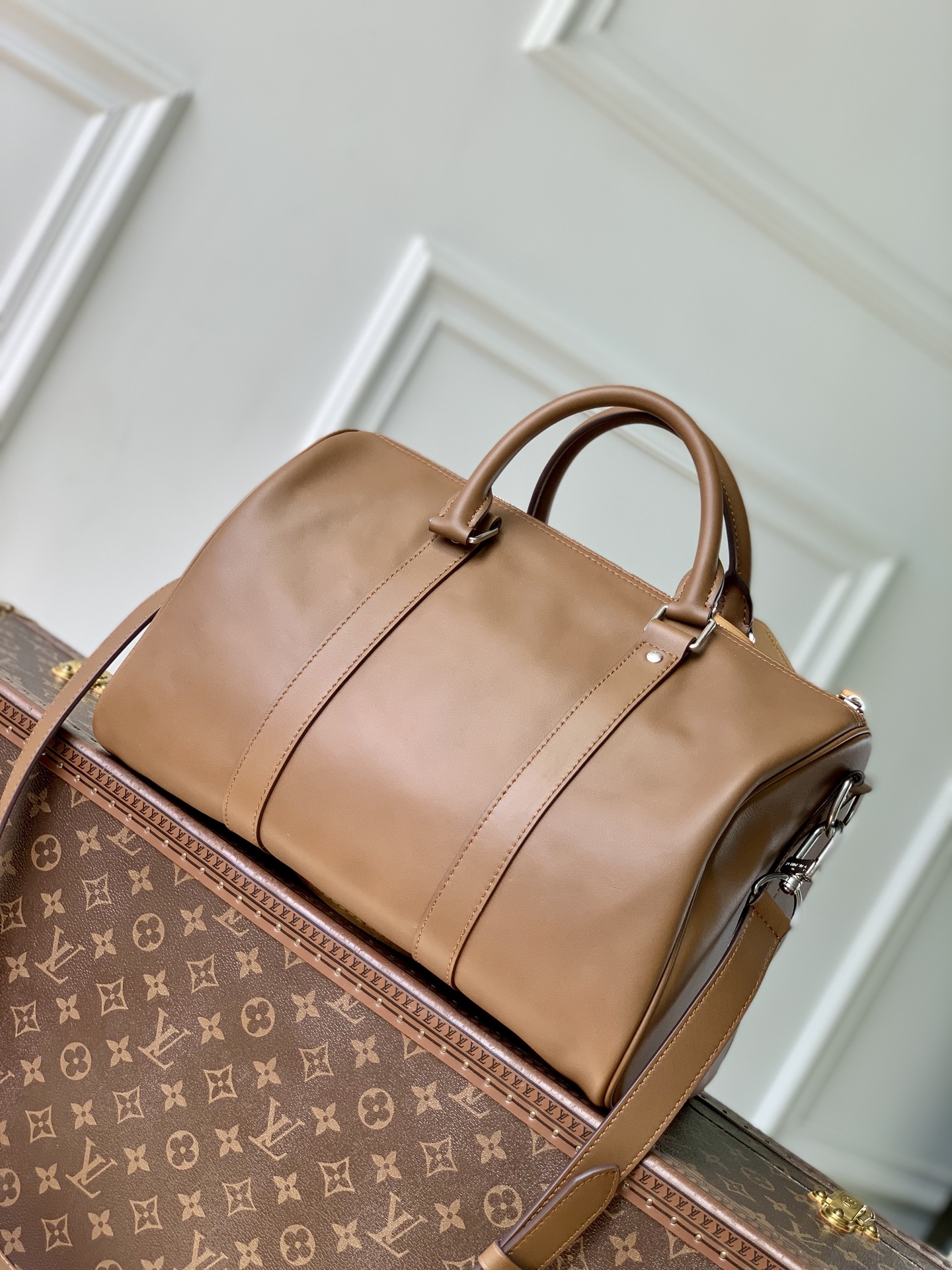 35CM LOUIS VUITTONNANO LV keepall CARGO BANDOULIERE 35 单肩 手提包 牛皮 焦糖色J0-M28100