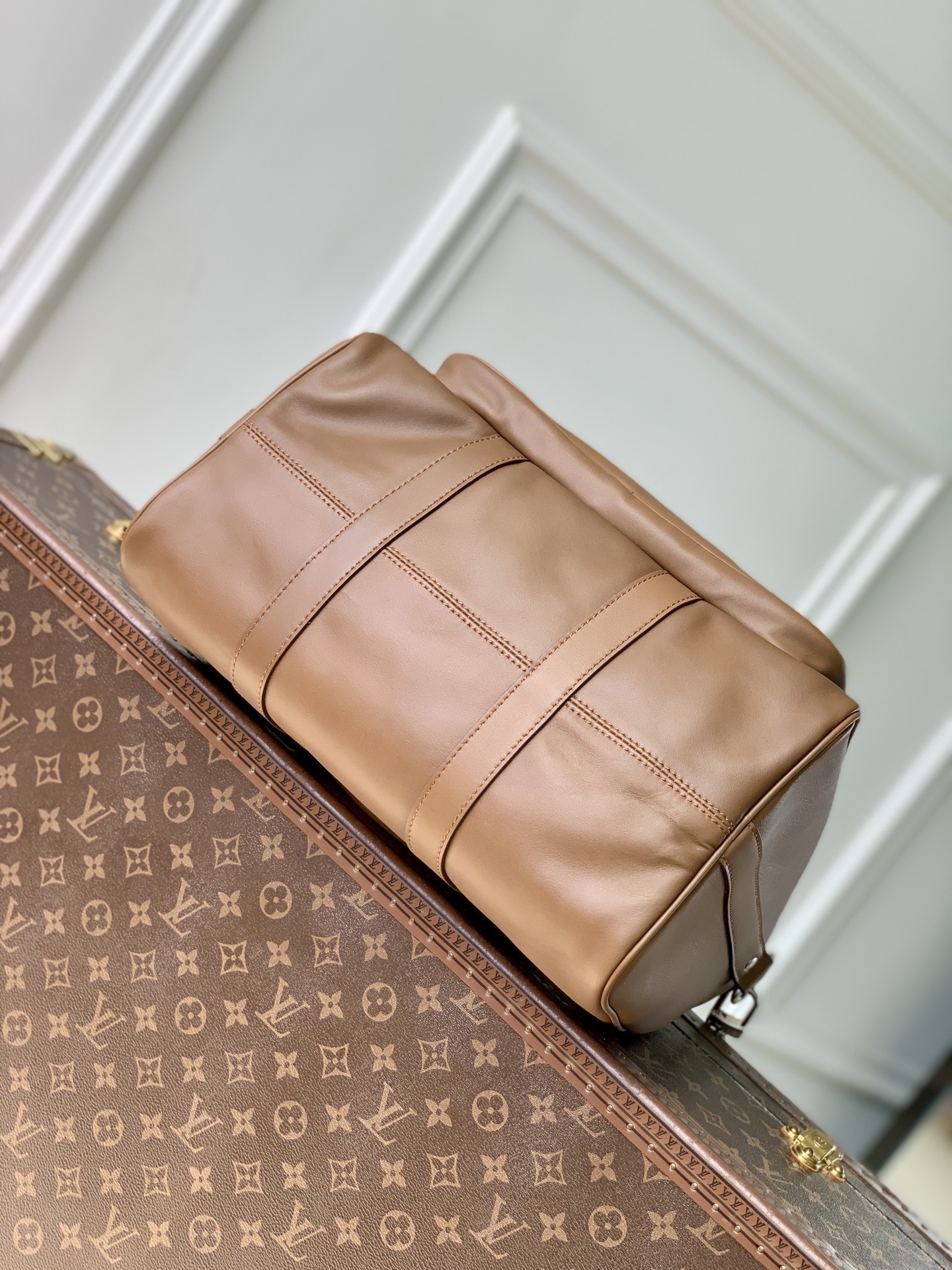 35CM LOUIS VUITTONNANO LV keepall CARGO BANDOULIERE 35 单肩 手提包 牛皮 焦糖色J0-M28100