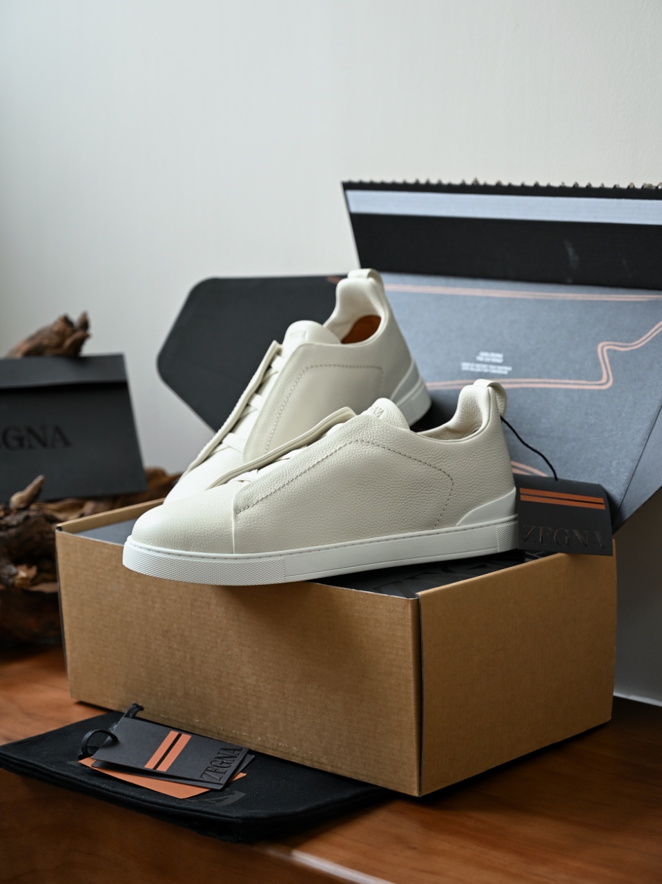 杰尼亚 Zegna  Triple Stitch （Grained cowhide）Laceless skate shoes-C0-LHCVO