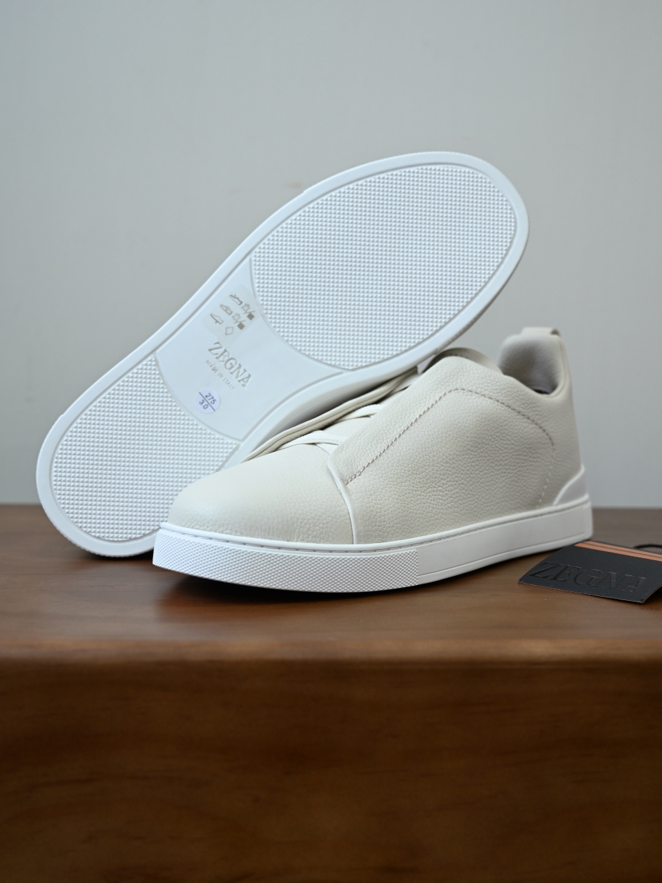 杰尼亚 Zegna  Triple Stitch （Grained cowhide）Laceless skate shoes-C0-LHCVO