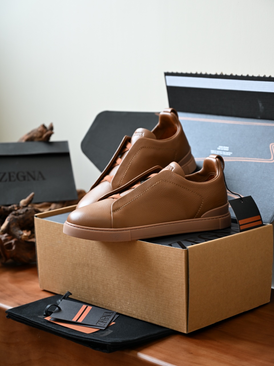 杰尼亚 Zegna  Triple Stitch （Grained cowhide）Laceless skate shoes-C0-LHCVO
