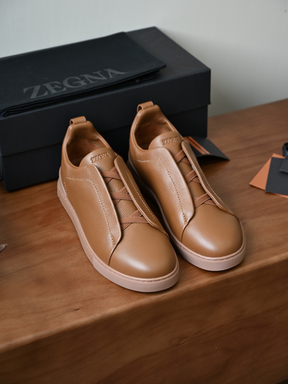 杰尼亚 Zegna  Triple Stitch （Grained cowhide）Laceless skate shoes-C0-LHCVO
