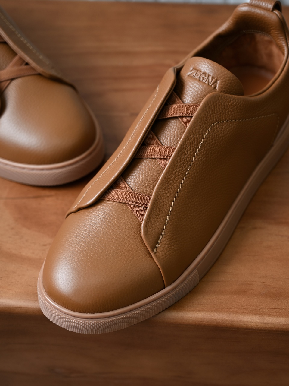 杰尼亚 Zegna  Triple Stitch （Grained cowhide）Laceless skate shoes-C0-LHCVO