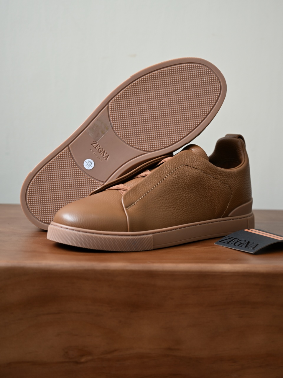 杰尼亚 Zegna  Triple Stitch （Grained cowhide）Laceless skate shoes-C0-LHCVO