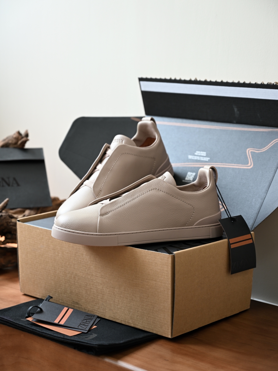 杰尼亚 Zegna  Triple Stitch （Grained cowhide）Laceless skate shoes-C0-LHCVO
