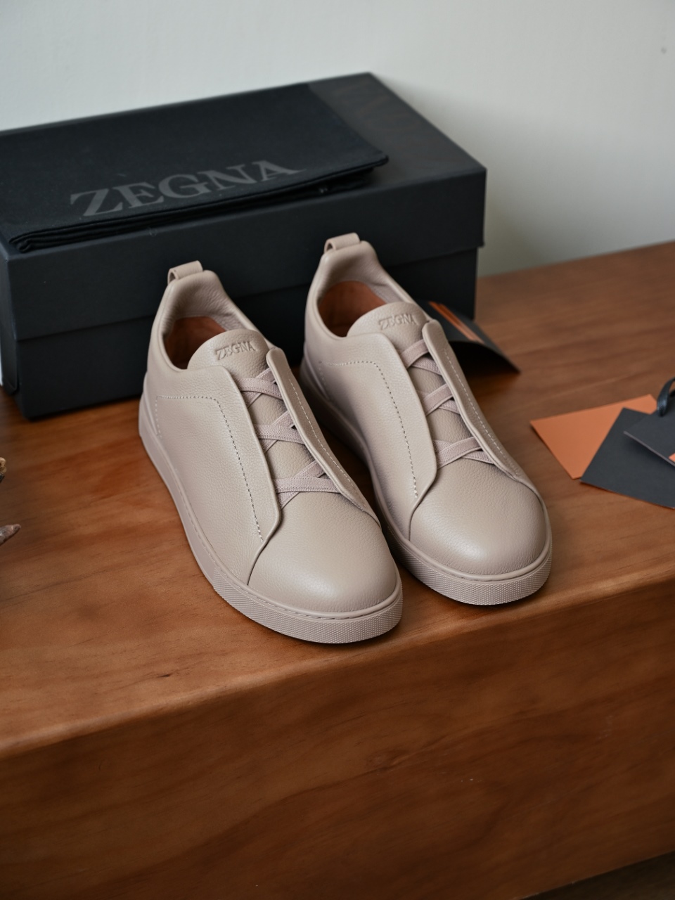 杰尼亚 Zegna  Triple Stitch （Grained cowhide）Laceless skate shoes-C0-LHCVO