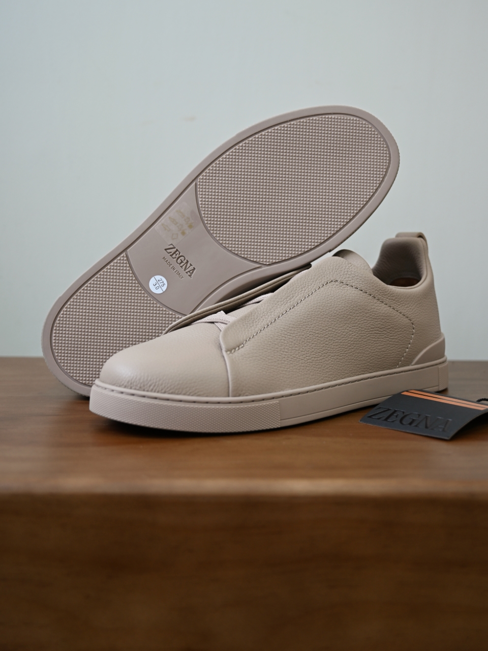 杰尼亚 Zegna  Triple Stitch （Grained cowhide）Laceless skate shoes-C0-LHCVO