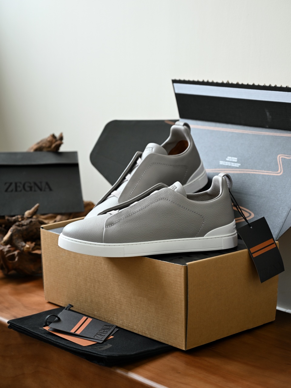 杰尼亚 Zegna  Triple Stitch （Grained cowhide）Laceless skate shoes-C0-LHCVO