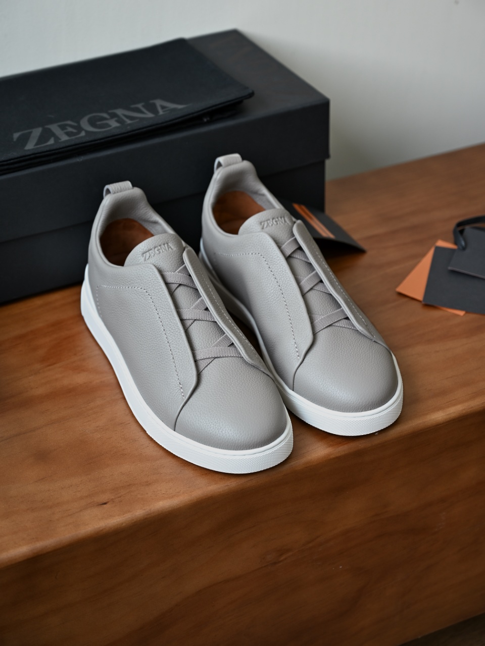 杰尼亚 Zegna  Triple Stitch （Grained cowhide）Laceless skate shoes-C0-LHCVO