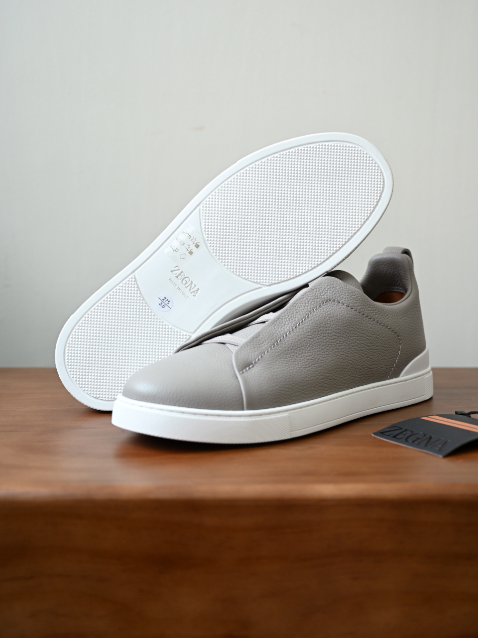 杰尼亚 Zegna  Triple Stitch （Grained cowhide）Laceless skate shoes-C0-LHCVO