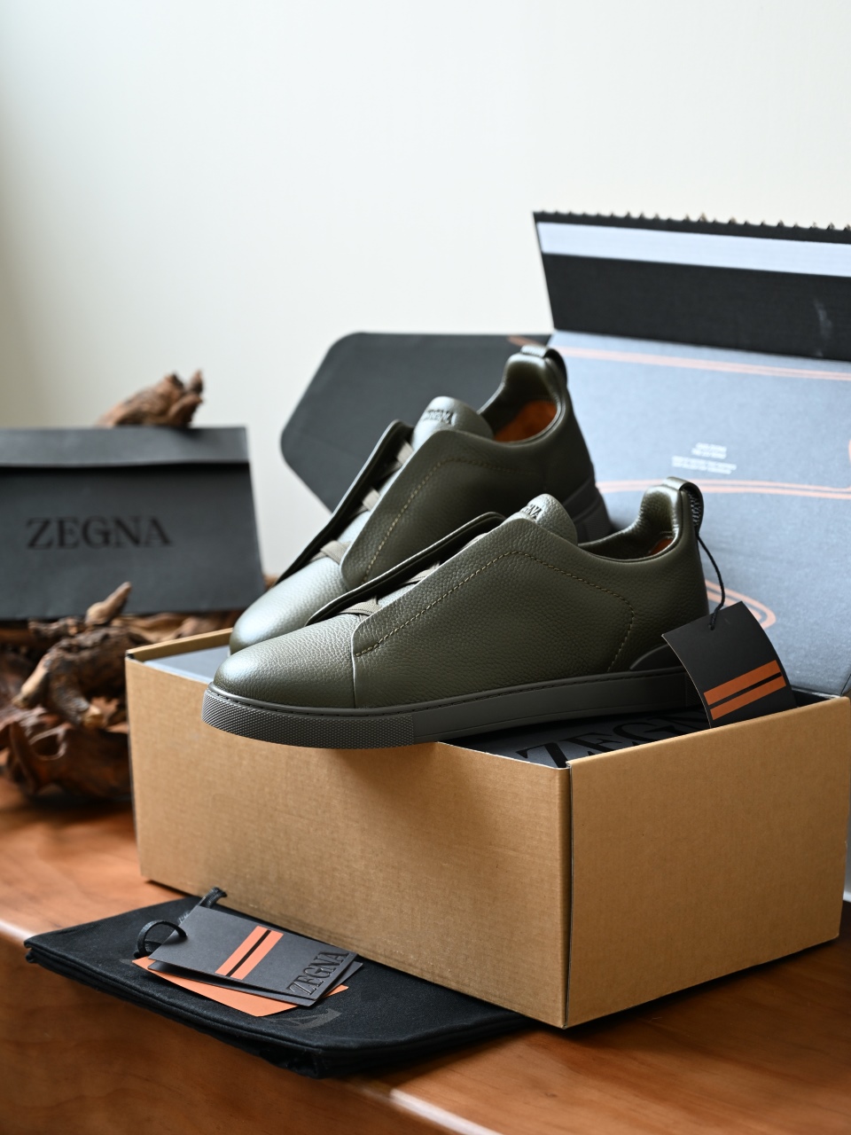 杰尼亚 Zegna  Triple Stitch （Grained cowhide）Laceless skate shoes-C0-LHCVO