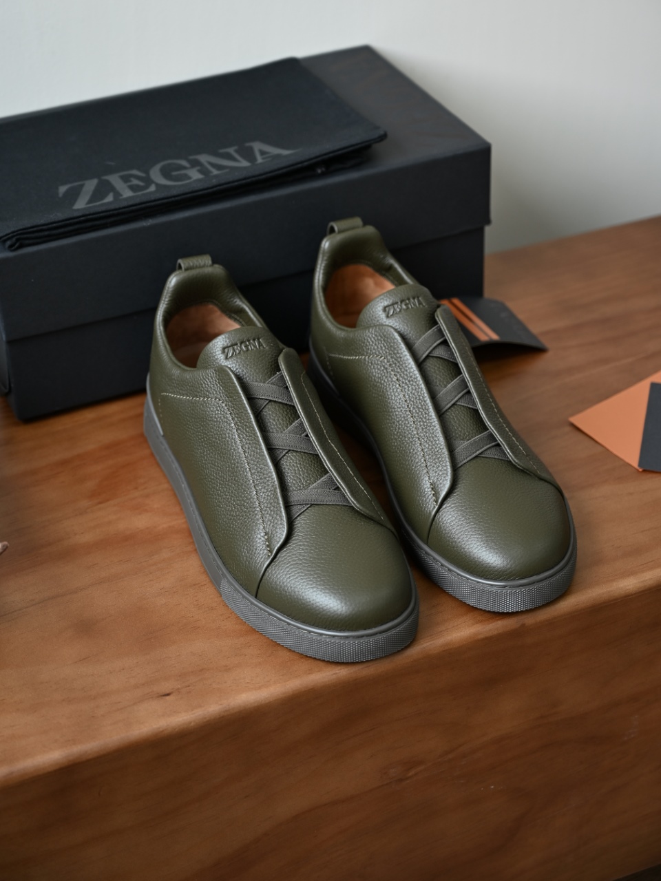杰尼亚 Zegna  Triple Stitch （Grained cowhide）Laceless skate shoes-C0-LHCVO