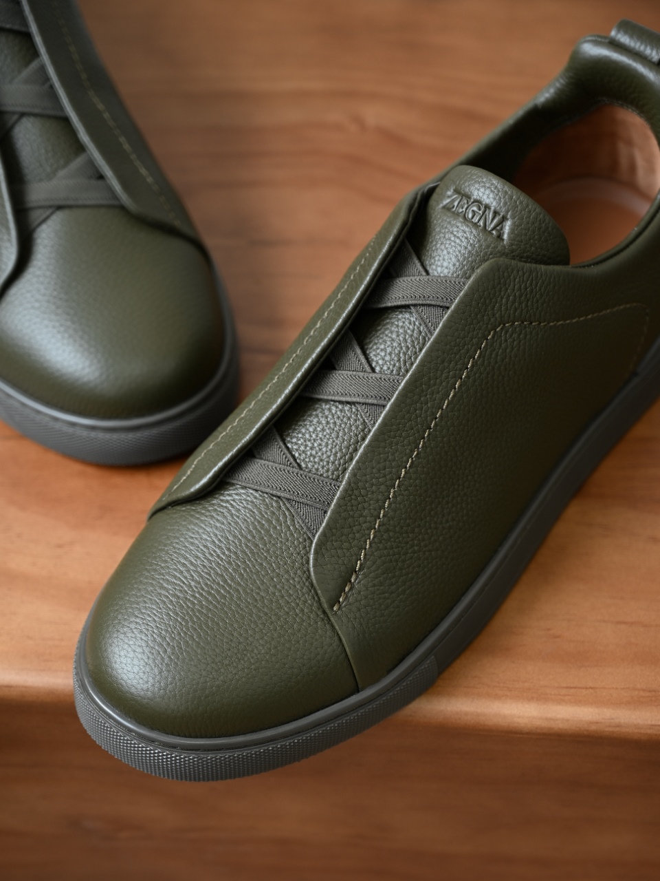 杰尼亚 Zegna  Triple Stitch （Grained cowhide）Laceless skate shoes-C0-LHCVO