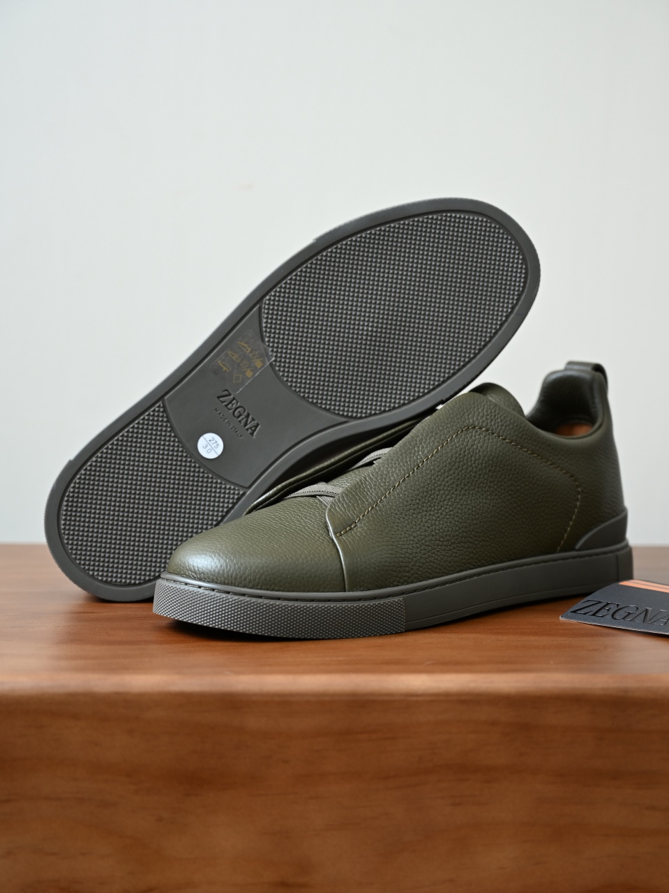 杰尼亚 Zegna  Triple Stitch （Grained cowhide）Laceless skate shoes-C0-LHCVO