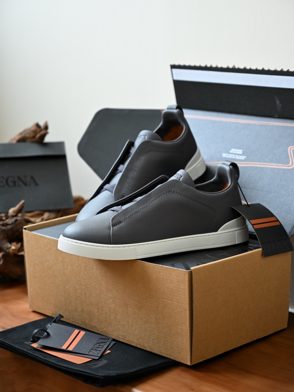 杰尼亚 Zegna  Triple Stitch （Grained cowhide）Laceless skate shoes-C0-LHCVO