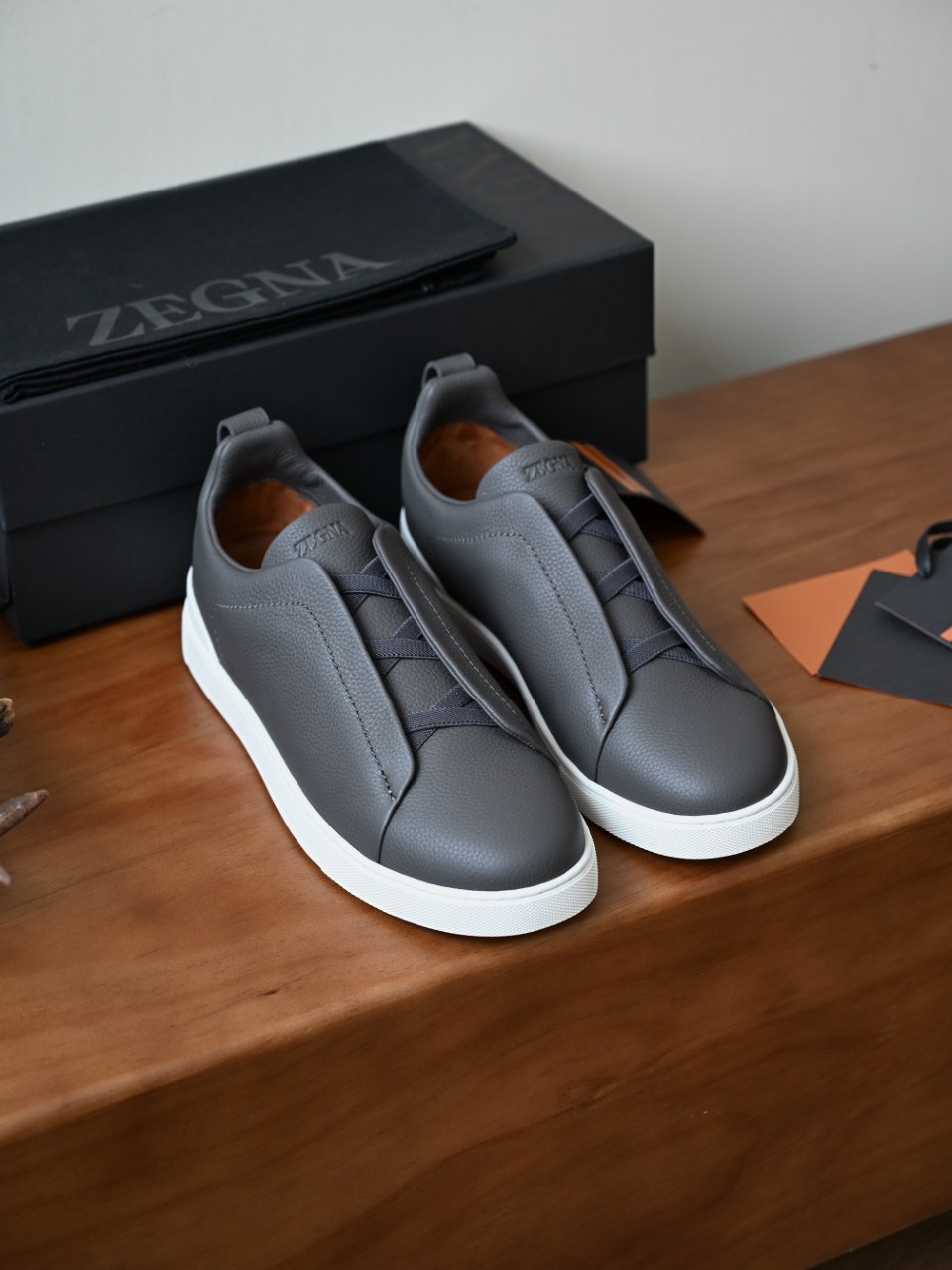 杰尼亚 Zegna  Triple Stitch （Grained cowhide）Laceless skate shoes-C0-LHCVO