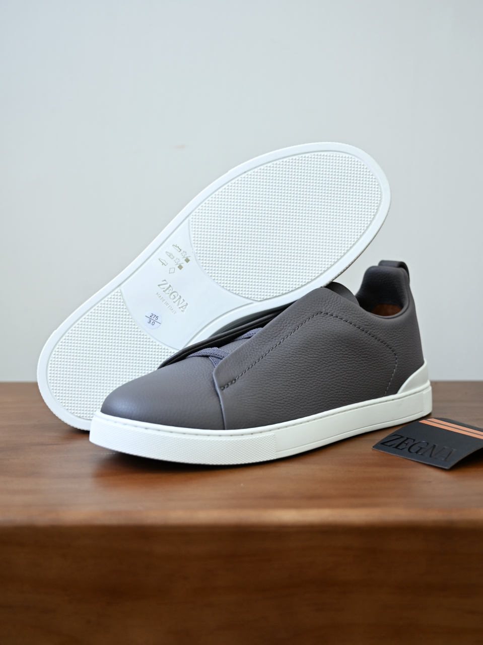 杰尼亚 Zegna  Triple Stitch （Grained cowhide）Laceless skate shoes-C0-LHCVO