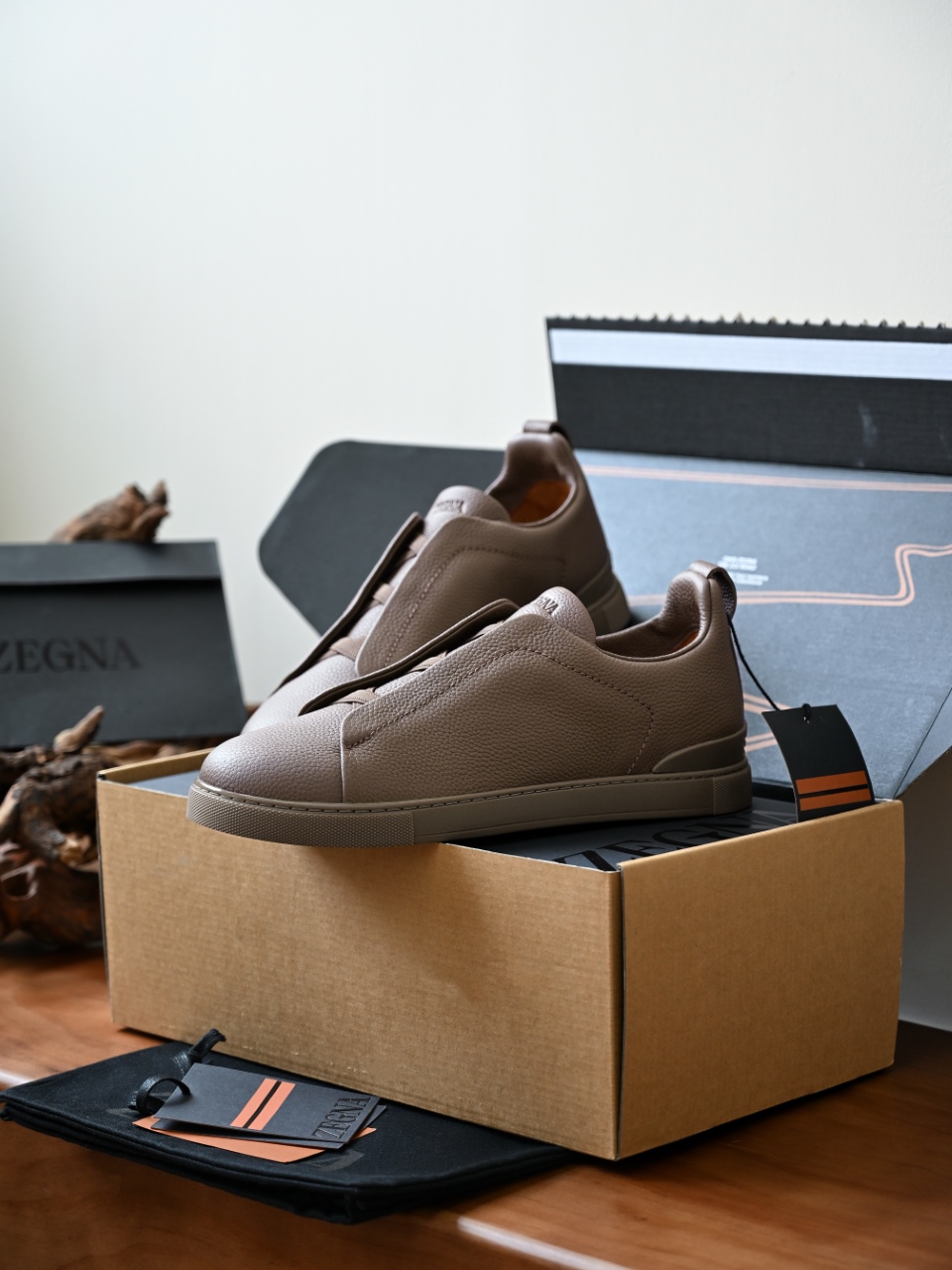 杰尼亚 Zegna  Triple Stitch （Grained cowhide）Laceless skate shoes-C0-LHCVO