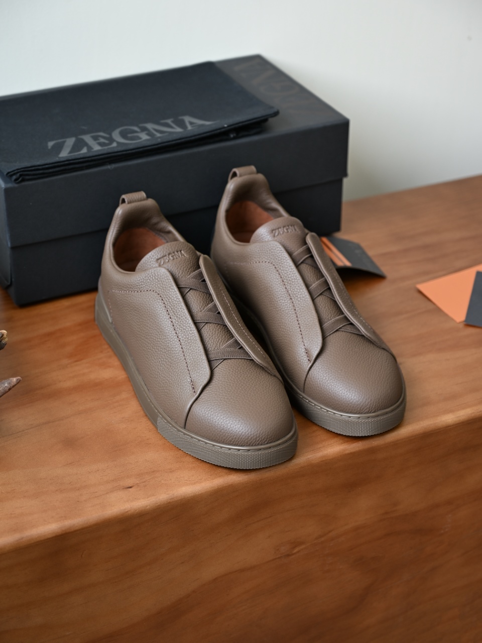 杰尼亚 Zegna  Triple Stitch （Grained cowhide）Laceless skate shoes-C0-LHCVO