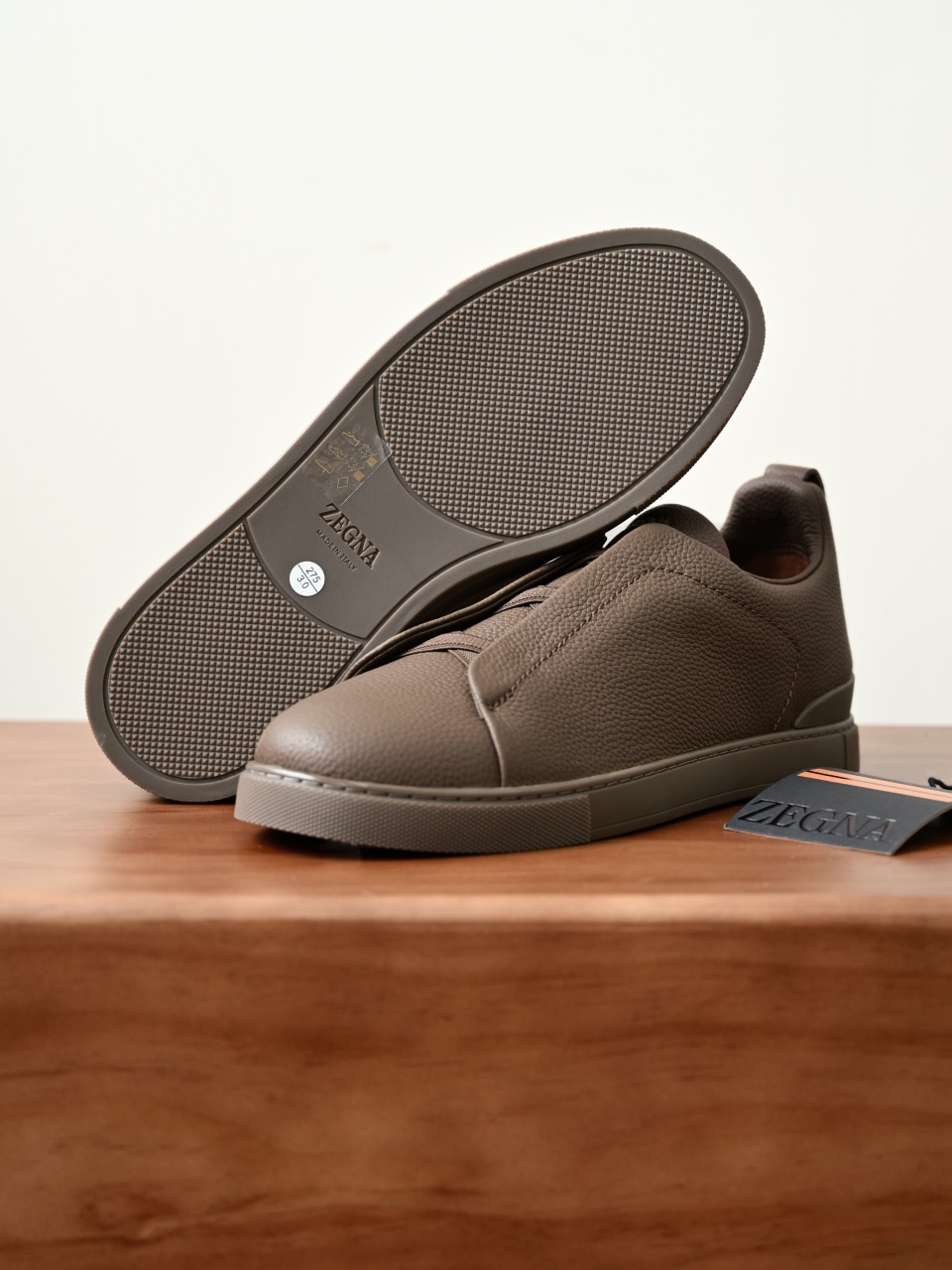 杰尼亚 Zegna  Triple Stitch （Grained cowhide）Laceless skate shoes-C0-LHCVO