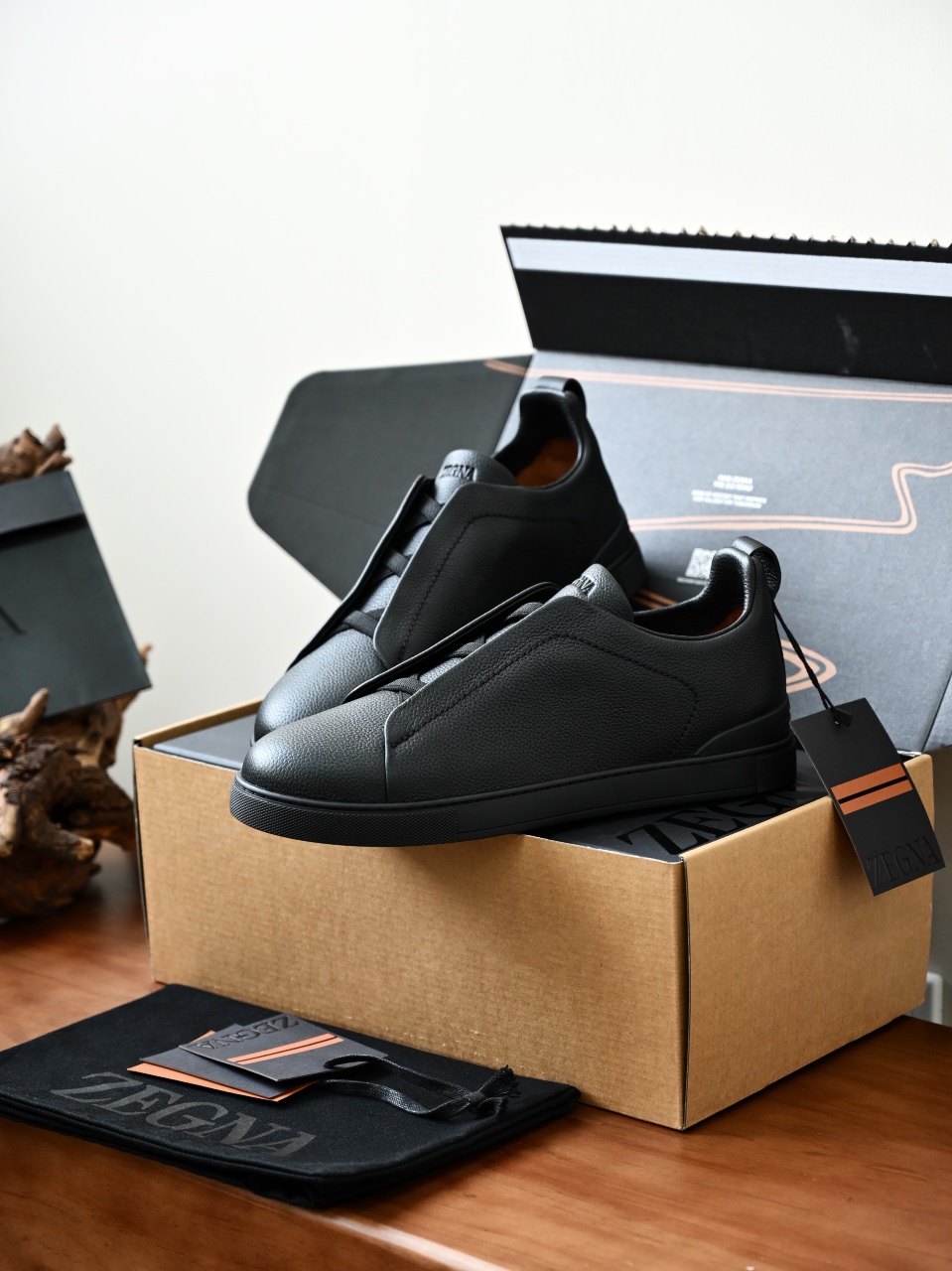 杰尼亚 Zegna  Triple Stitch （Grained cowhide）Laceless skate shoes-C0-LHCVO