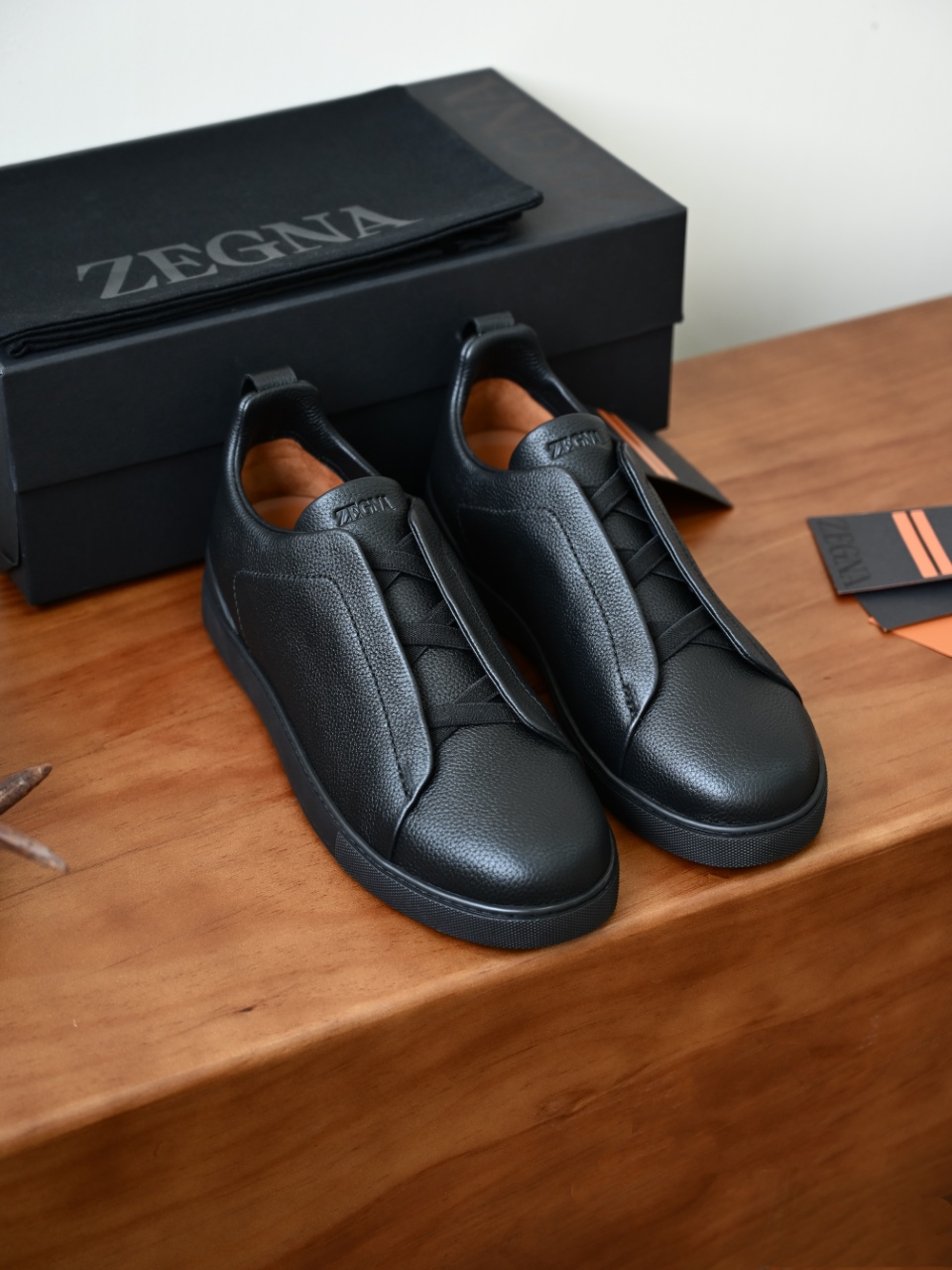 杰尼亚 Zegna  Triple Stitch （Grained cowhide）Laceless skate shoes-C0-LHCVO