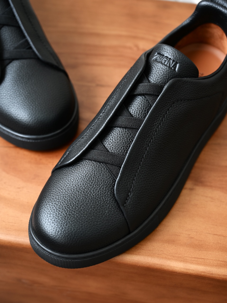杰尼亚 Zegna  Triple Stitch （Grained cowhide）Laceless skate shoes-C0-LHCVO