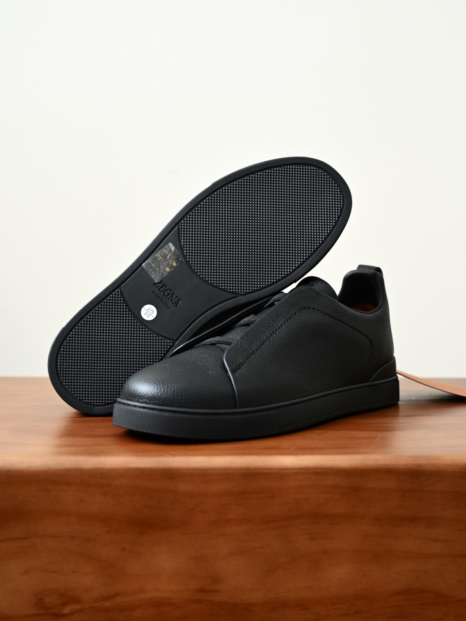 杰尼亚 Zegna  Triple Stitch （Grained cowhide）Laceless skate shoes-C0-LHCVO