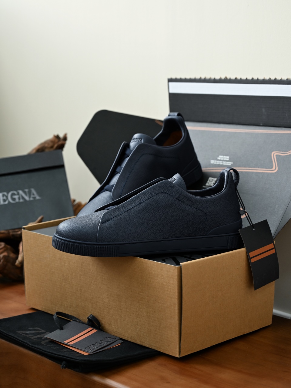 杰尼亚 Zegna  Triple Stitch （Grained cowhide）Laceless skate shoes-C0-LHCVO