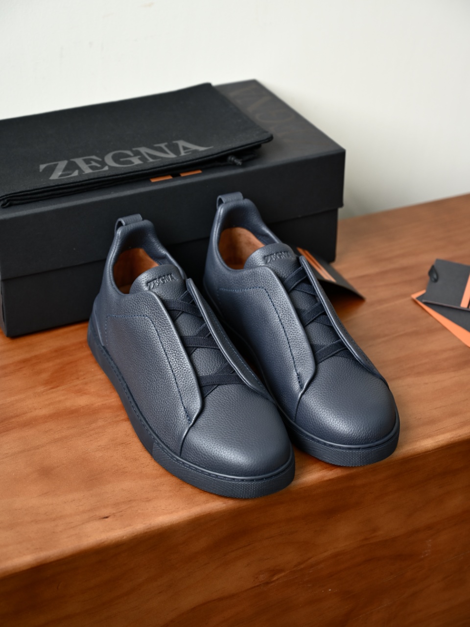 杰尼亚 Zegna  Triple Stitch （Grained cowhide）Laceless skate shoes-C0-LHCVO