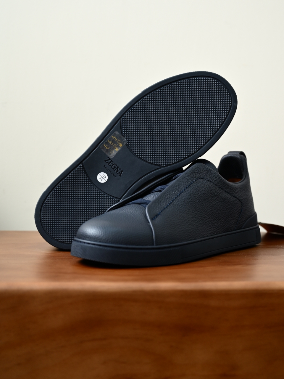杰尼亚 Zegna  Triple Stitch （Grained cowhide）Laceless skate shoes-C0-LHCVO
