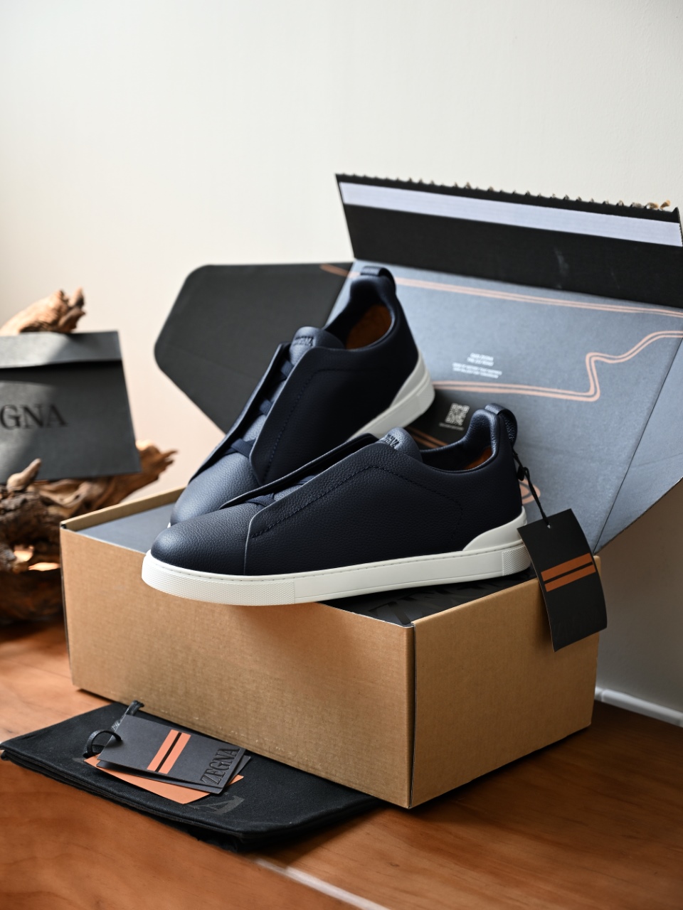 杰尼亚 Zegna  Triple Stitch （Grained cowhide）Laceless skate shoes-C0-LHCVO