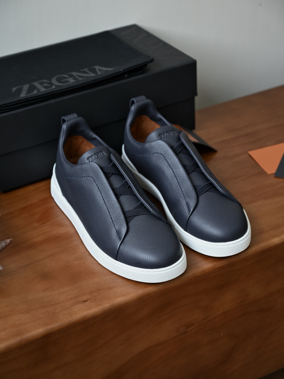 杰尼亚 Zegna  Triple Stitch （Grained cowhide）Laceless skate shoes-C0-LHCVO