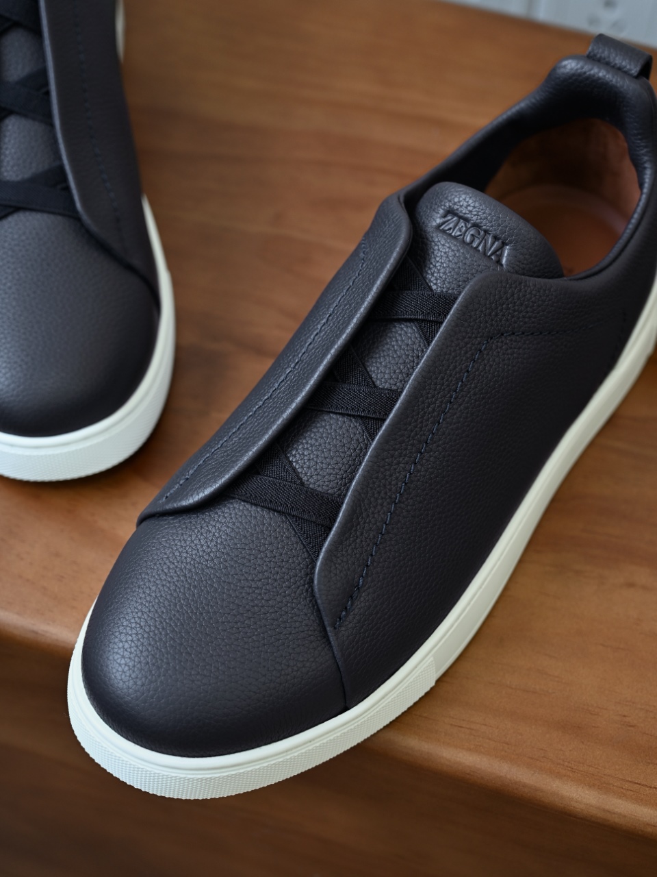 杰尼亚 Zegna  Triple Stitch （Grained cowhide）Laceless skate shoes-C0-LHCVO