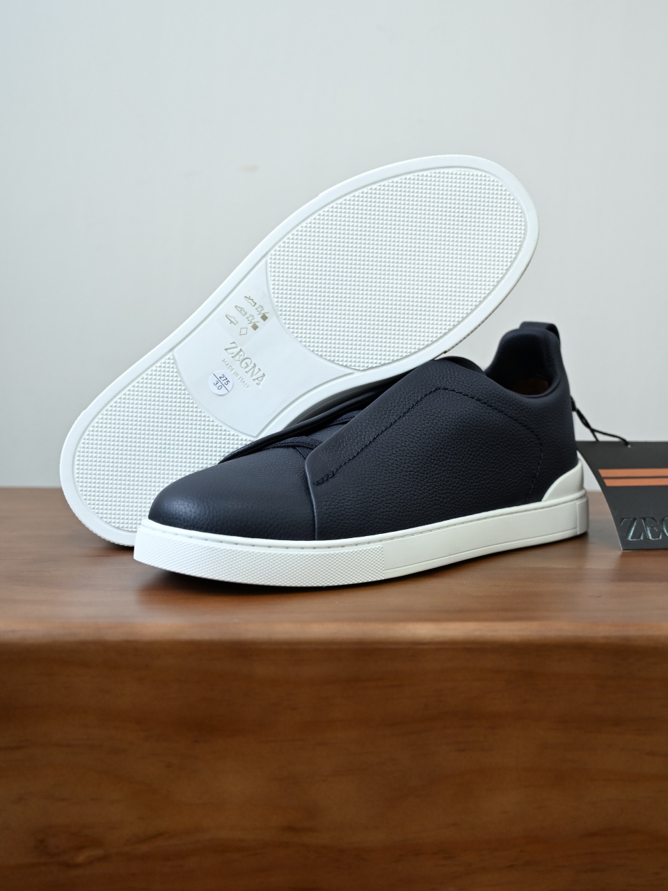杰尼亚 Zegna  Triple Stitch （Grained cowhide）Laceless skate shoes-C0-LHCVO