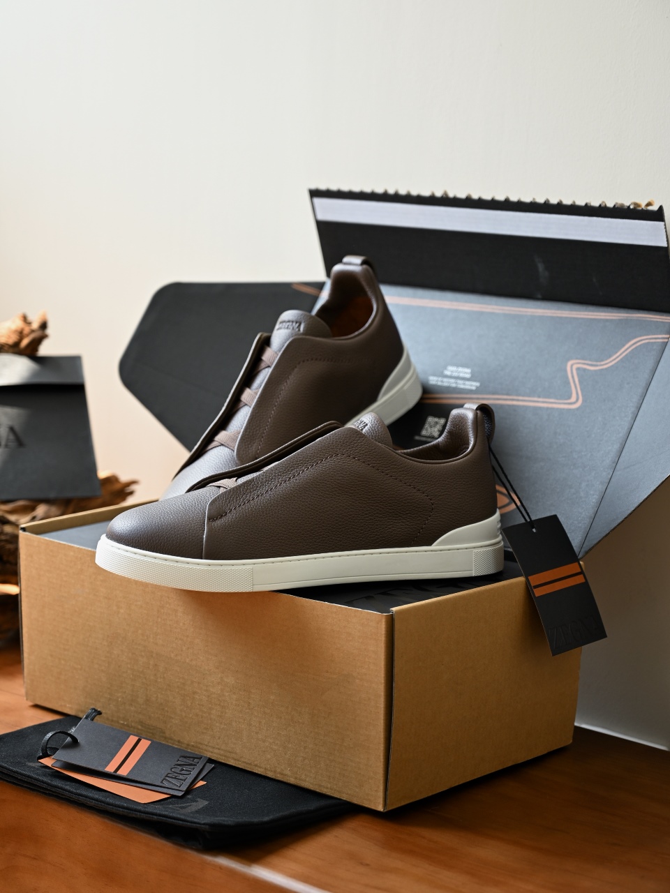 杰尼亚 Zegna  Triple Stitch （Grained cowhide）Laceless skate shoes-C0-LHCVO