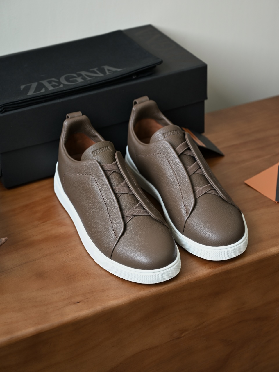 杰尼亚 Zegna  Triple Stitch （Grained cowhide）Laceless skate shoes-C0-LHCVO