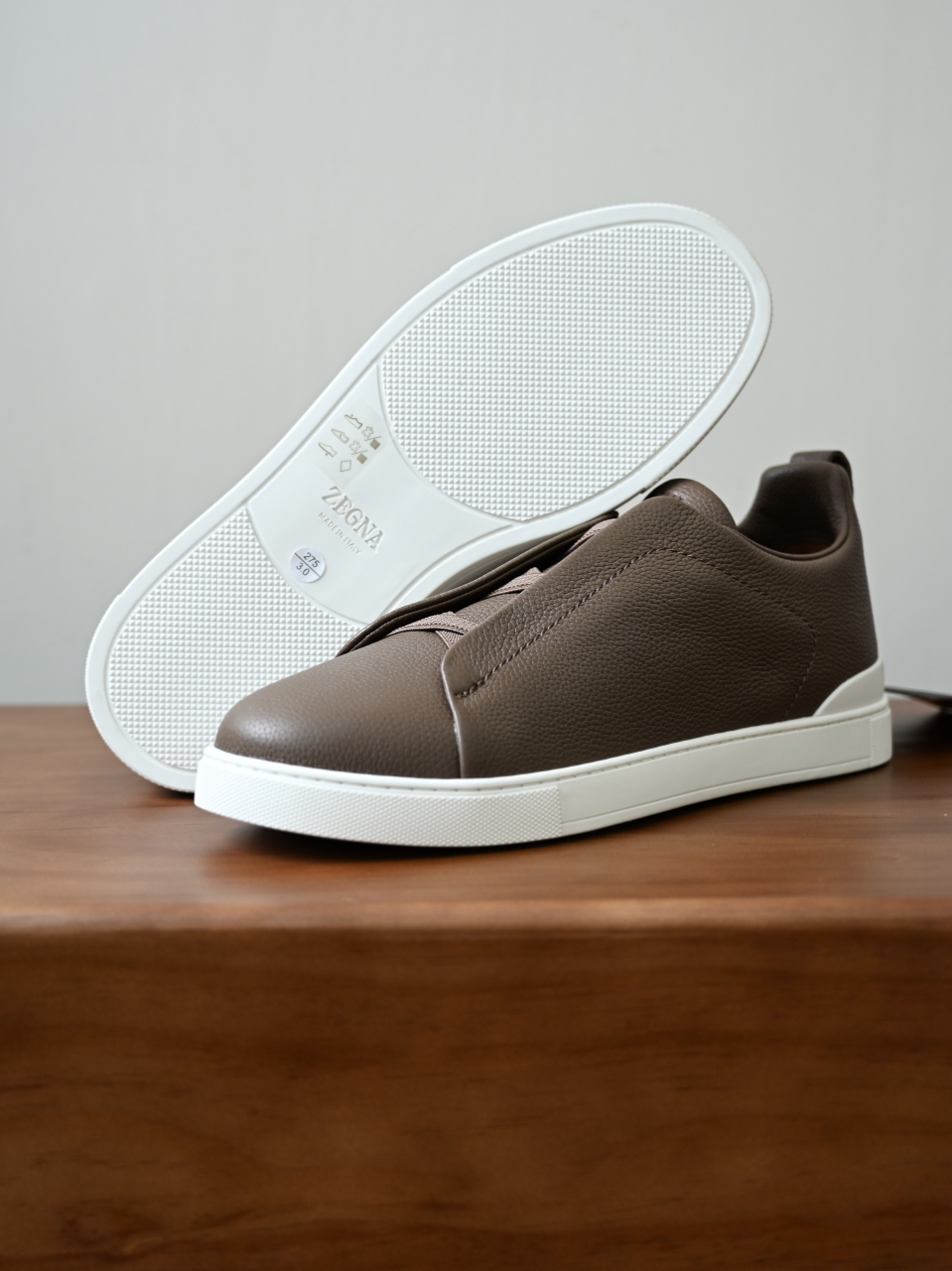 杰尼亚 Zegna  Triple Stitch （Grained cowhide）Laceless skate shoes-C0-LHCVO