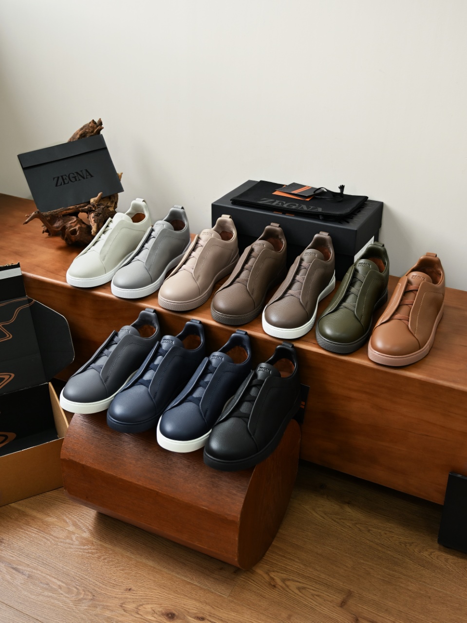 杰尼亚 Zegna  Triple Stitch （Grained cowhide）Laceless skate shoes-C0-LHCVO