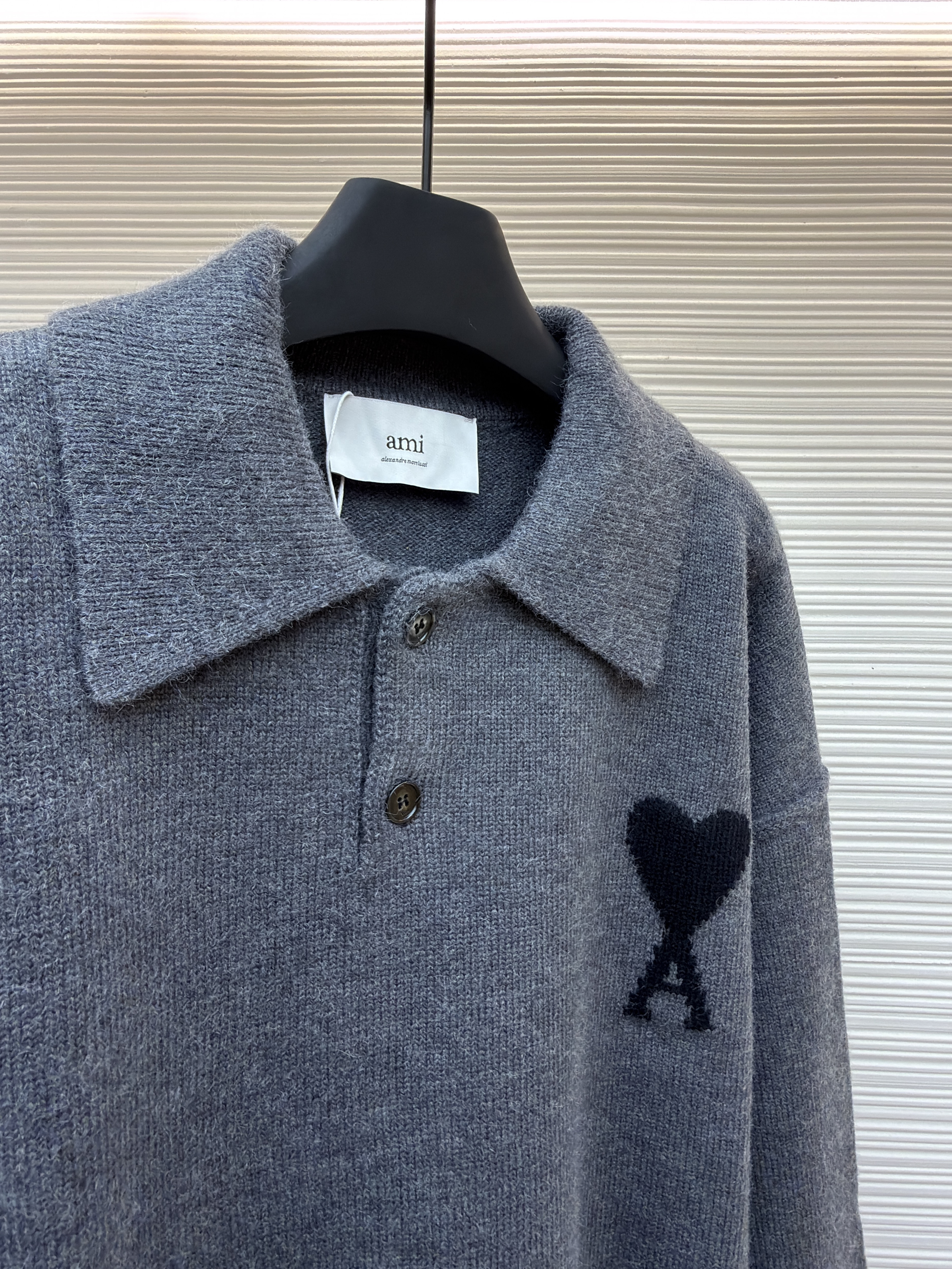 AMIPARIS 爱心提花针织Polo衫 毛衣 针织衫 外套 长袖 秋冬 藏蓝色 灰色 米白色 红色 B0