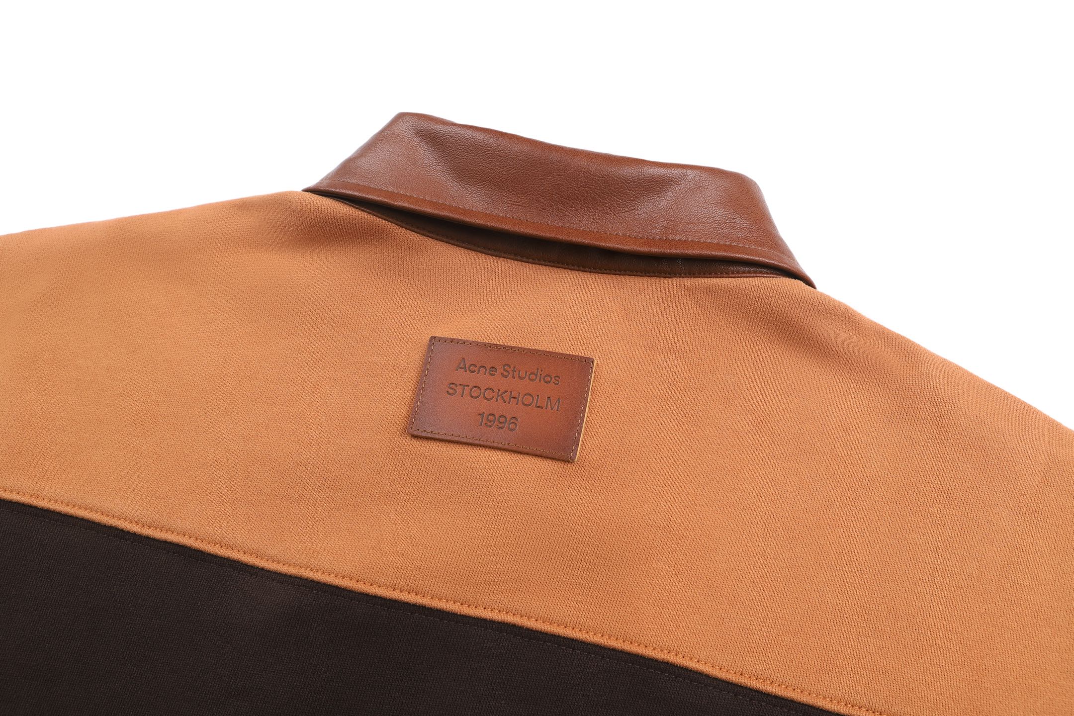 Acne Studios 复古皮革翻领撞色条纹卫衣 外套 秋冬 长袖 橙棕色 黑绿色 B5