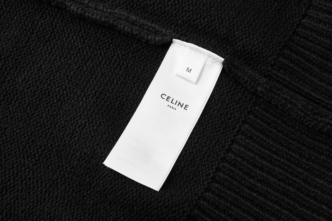 CELINE 赛琳 凯旋门刺绣高领半拉链针织毛衣 针织衫 外套 长袖 黑色 灰色 B0 2ADBH048T-38OW
