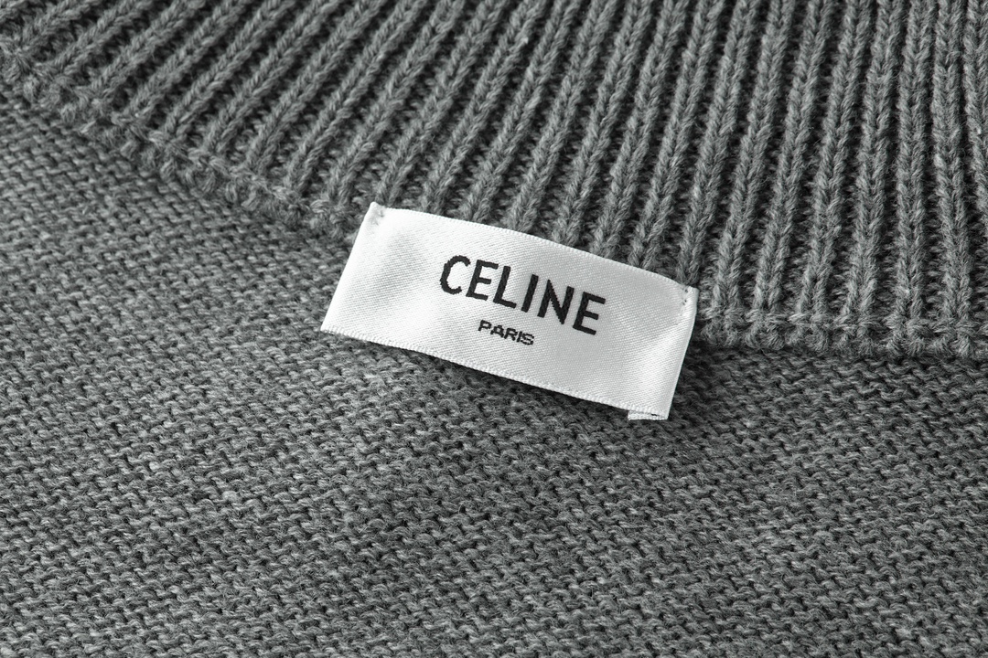 CELINE 赛琳 凯旋门刺绣高领半拉链针织毛衣 针织衫 外套 长袖 黑色 灰色 B0 2ADBH048T-38OW