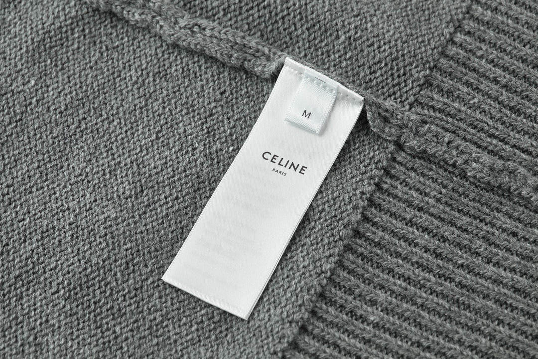 CELINE 赛琳 凯旋门刺绣高领半拉链针织毛衣 针织衫 外套 长袖 黑色 灰色 B0 2ADBH048T-38OW