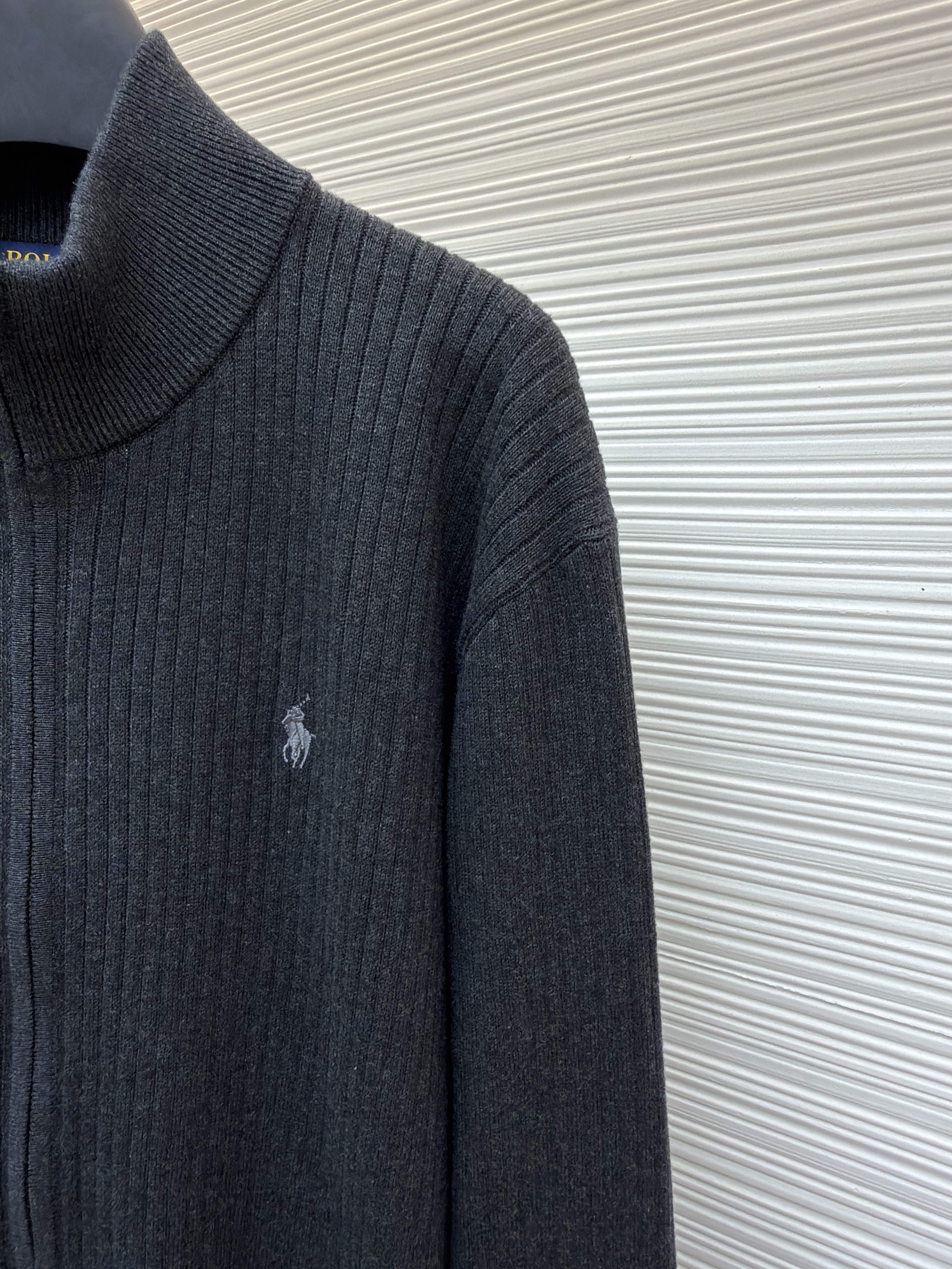 Ralph Lauren 拉夫劳伦 小马抗条拉链立领针织衫 毛衣 开衫 外套 长袖 灰色 深灰色 B0