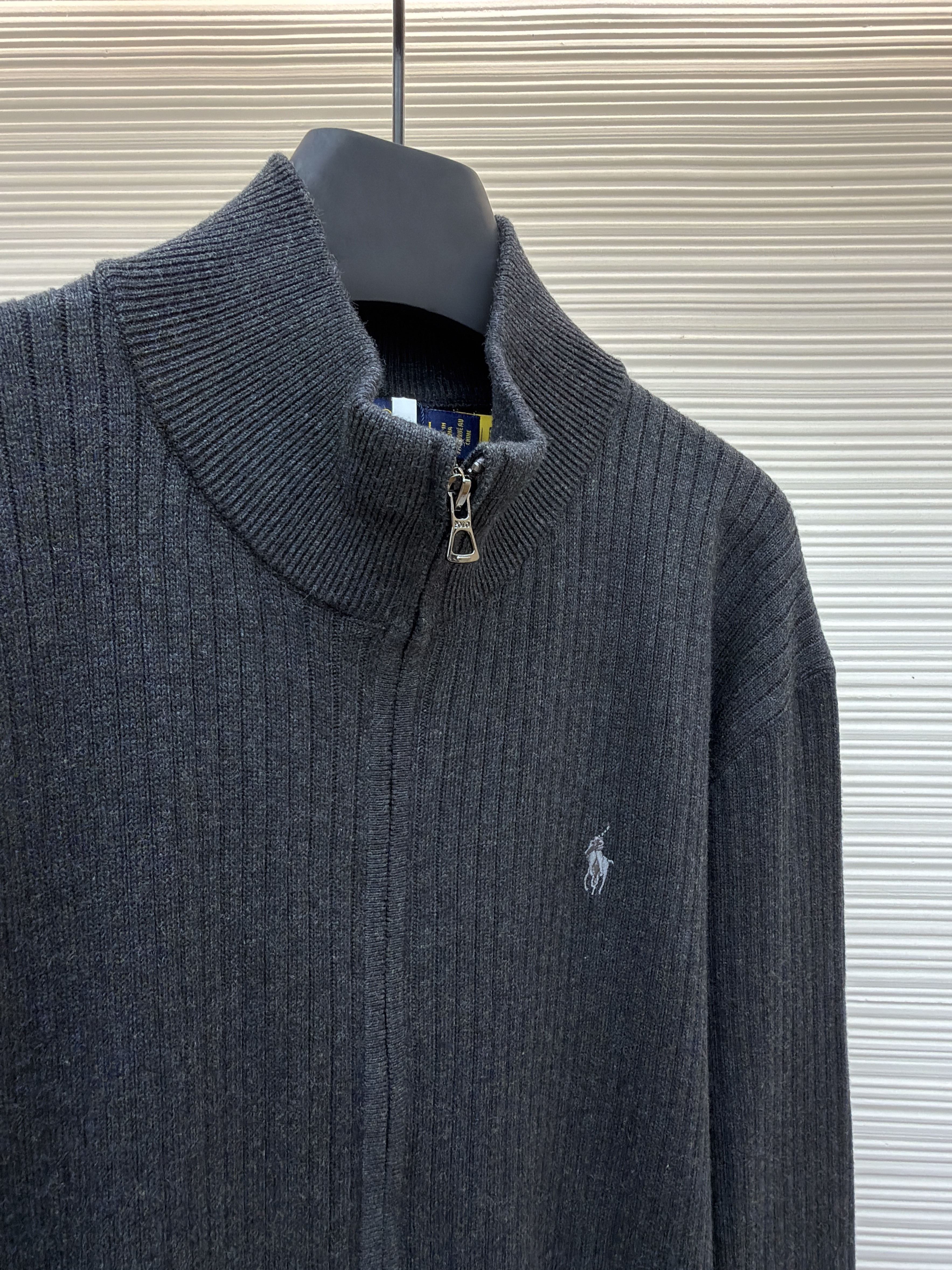 Ralph Lauren 拉夫劳伦 小马抗条拉链立领针织衫 毛衣 开衫 外套 长袖 灰色 深灰色 B0